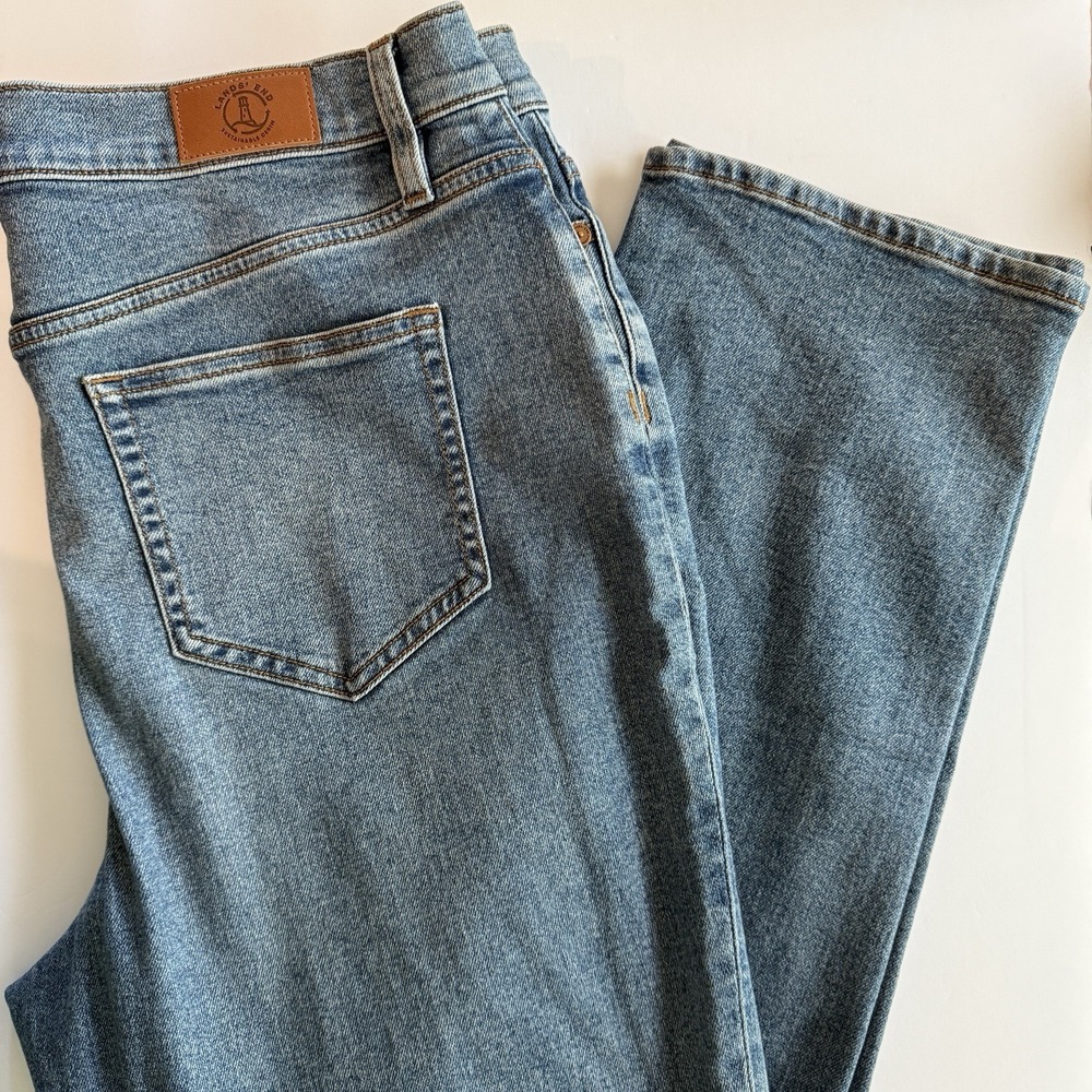 Lands End Women Size 16 Jeans High Rise Straight Leg Blue Stretch Denim⁠